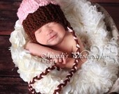 Pink Cupcake Baby Hat, Crochet Newborn Girl Photo Prop