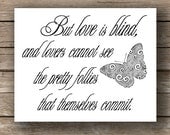 Shakespeare, Love is Blind, Quote Art Print, Romance Art, Love Quote, Literary Art, 8x10 print