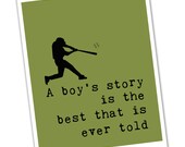 A Boy's Story, Charles Dickens, Sports, Baseball featured, Custom Image and Colors, Modern Childrens Room Decor, Art for Children, 8x10