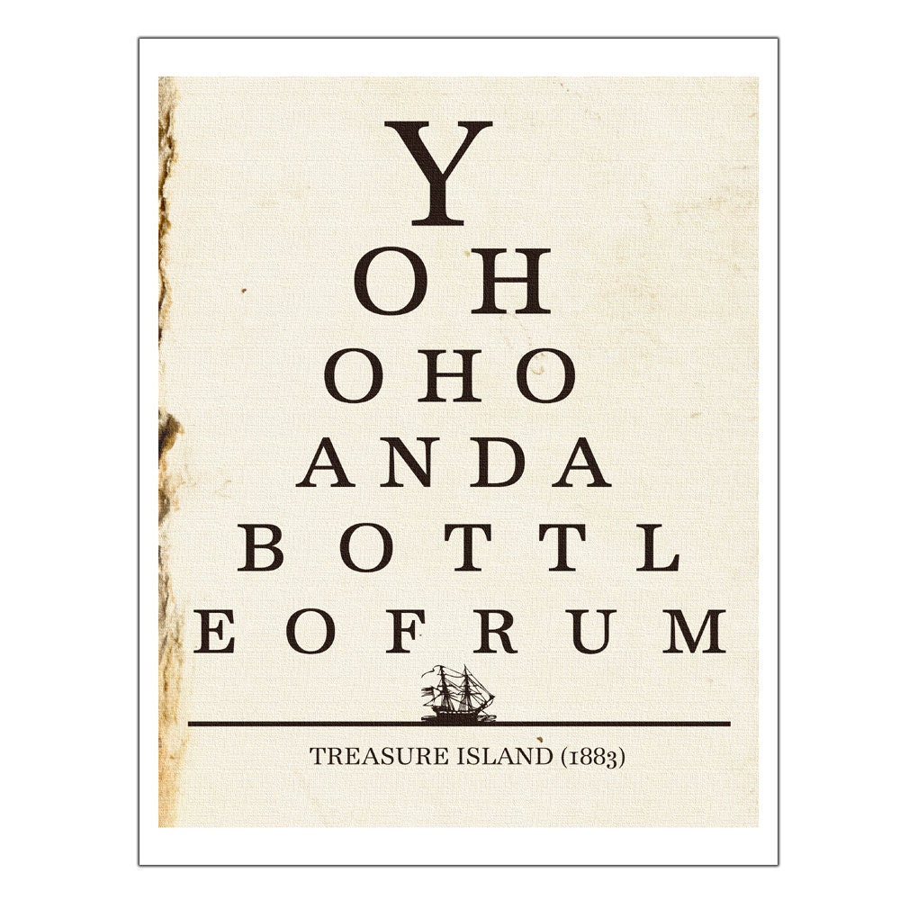 Yo Ho Ho Bottle of Rum, Pirate Art, Eye Chart Print, Kitchen Wall Art, Dorm, Bar Decor, Literature Poster, Quote Print, Gifts Under 25, 8x10 - JaneAndCompanyDesign