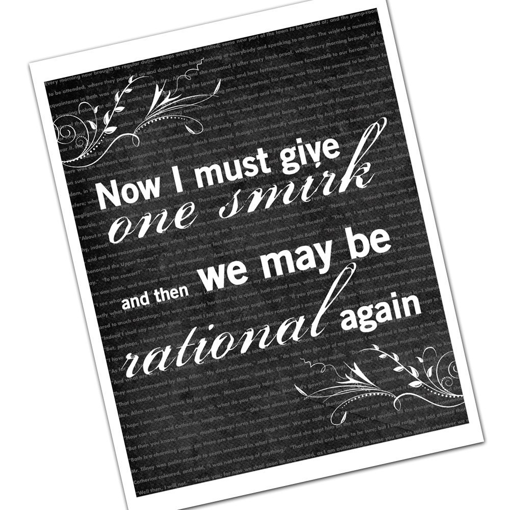 Jane Austen: One Smirk,  Typographic Inspirational Quote, Humor Quotes, Steampunk Decor, Literary Art, Literature Poster, Typography 8x10