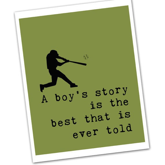 A Boy's Story, Charles Dickens, Sports, Baseball featured, Custom Image and Colors, Modern Childrens Room Decor, Art for Children, 8x10
