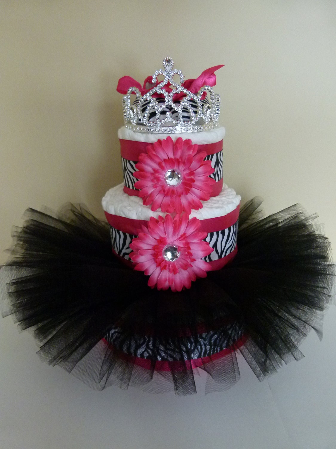 Personalized Baby Diaper Gift Basket Diva Princess Zebra and Hot Pink