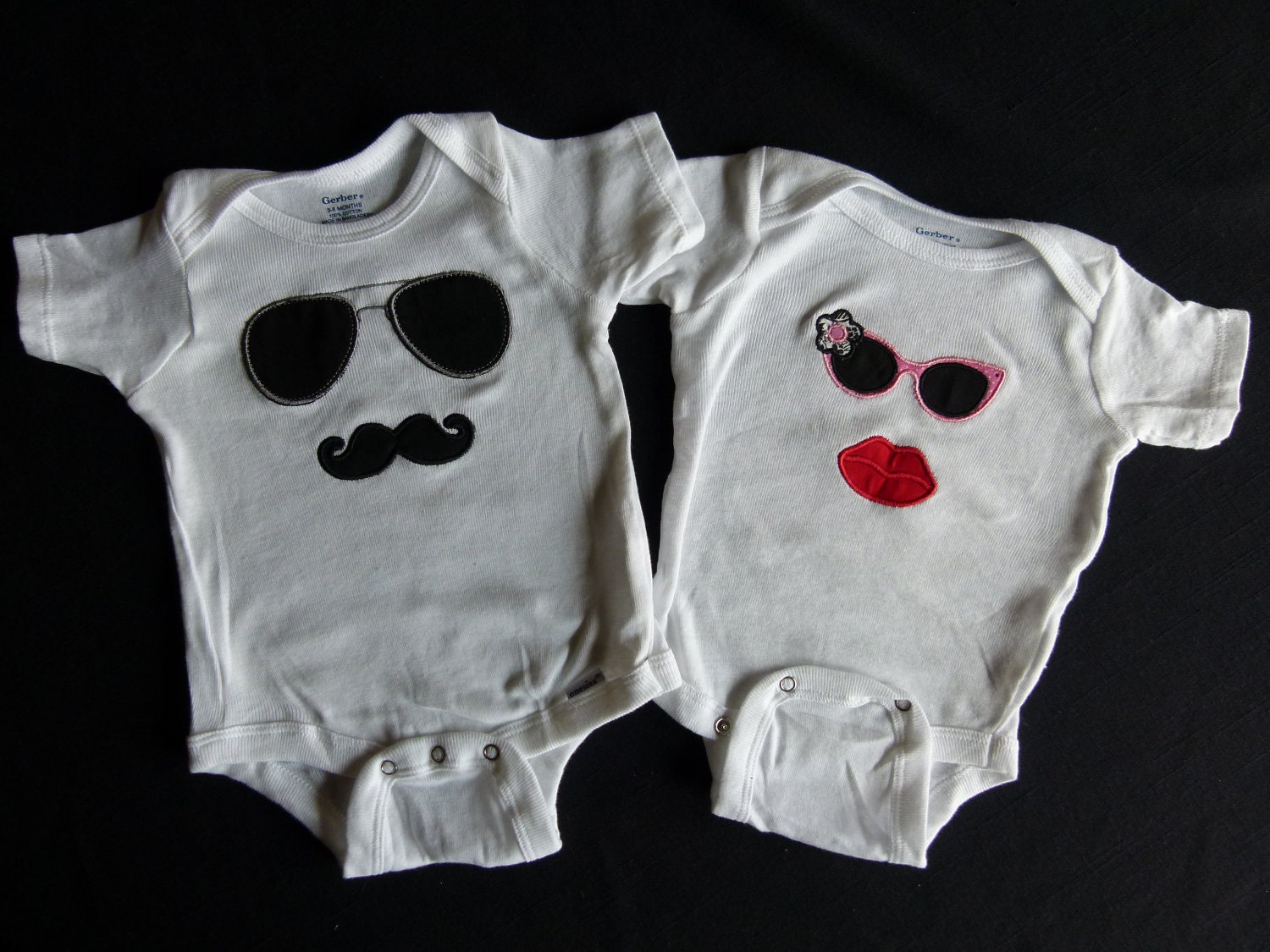 Twins Gift Set Diva and Mustache Applique Baby Onesie