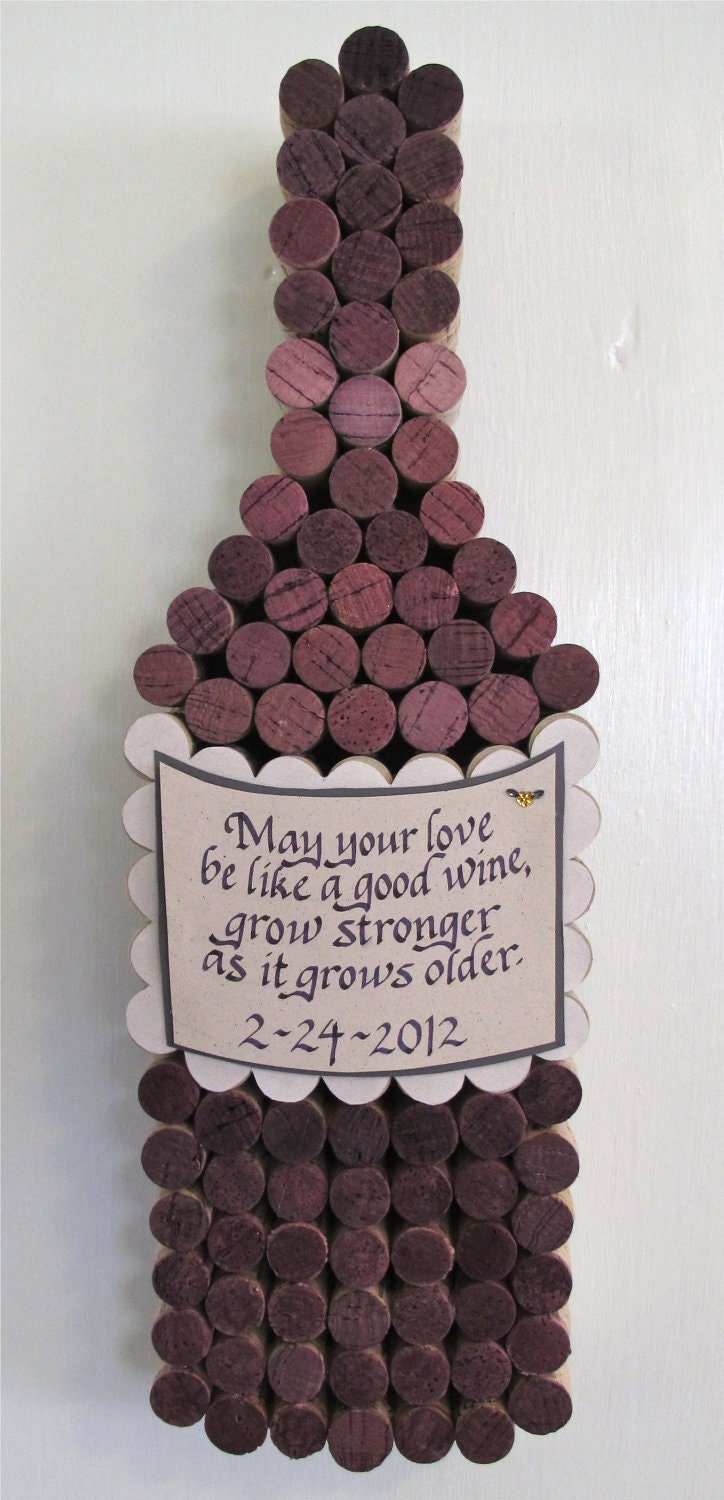 Handmade Wine Cork Wine Bottle Cork Board with Hand Cut Label, Personalized Calligraphy Quote, Add Date for Wedding or Anniversary