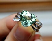 2.7 Carat Green Tourmaline Engagement Ring, Diamonds, 14K White Gold