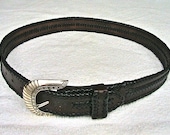 Leather belt with edge braiding and center applique braiding. - WoodBoneAndStone