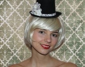 Black and Antique White Edwardian inspired Mini Top Hat - 'Alexandra'