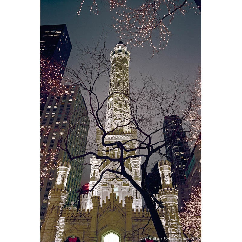 Chicago Water Tower at Night Photography