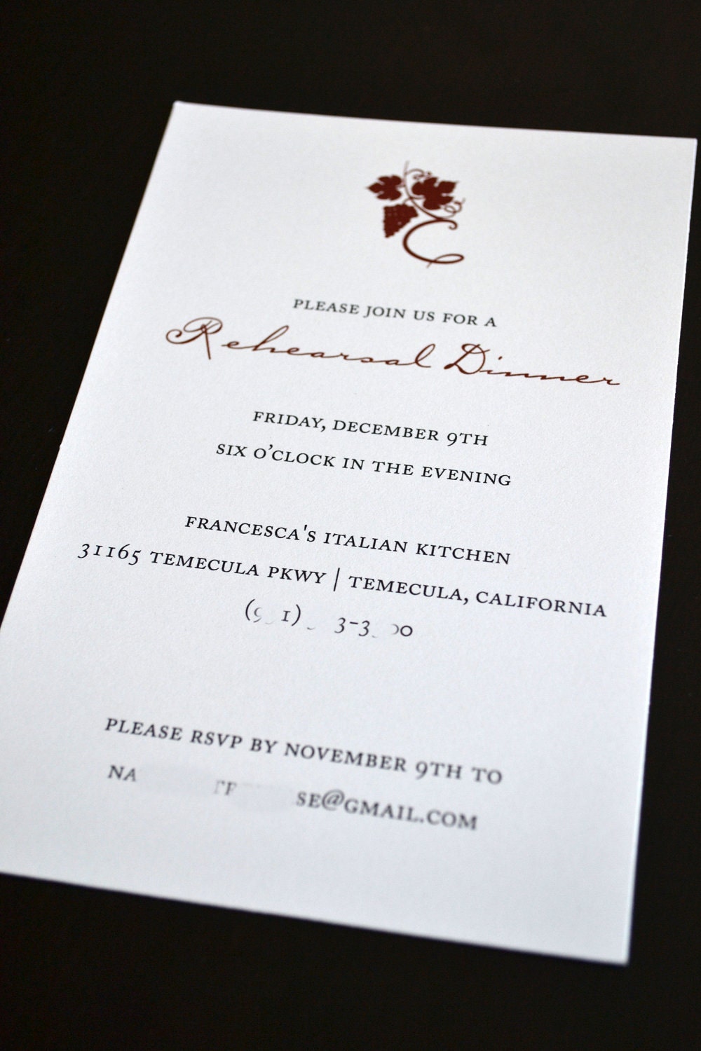 Winery Rehearsal Dinner Invitation