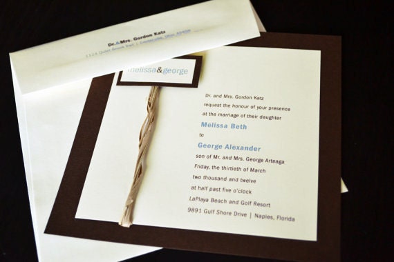 Brown Wedding Invitation with Raffia