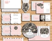 Pre-made Marketing Set Template Romantic Stripes Pink and Grey