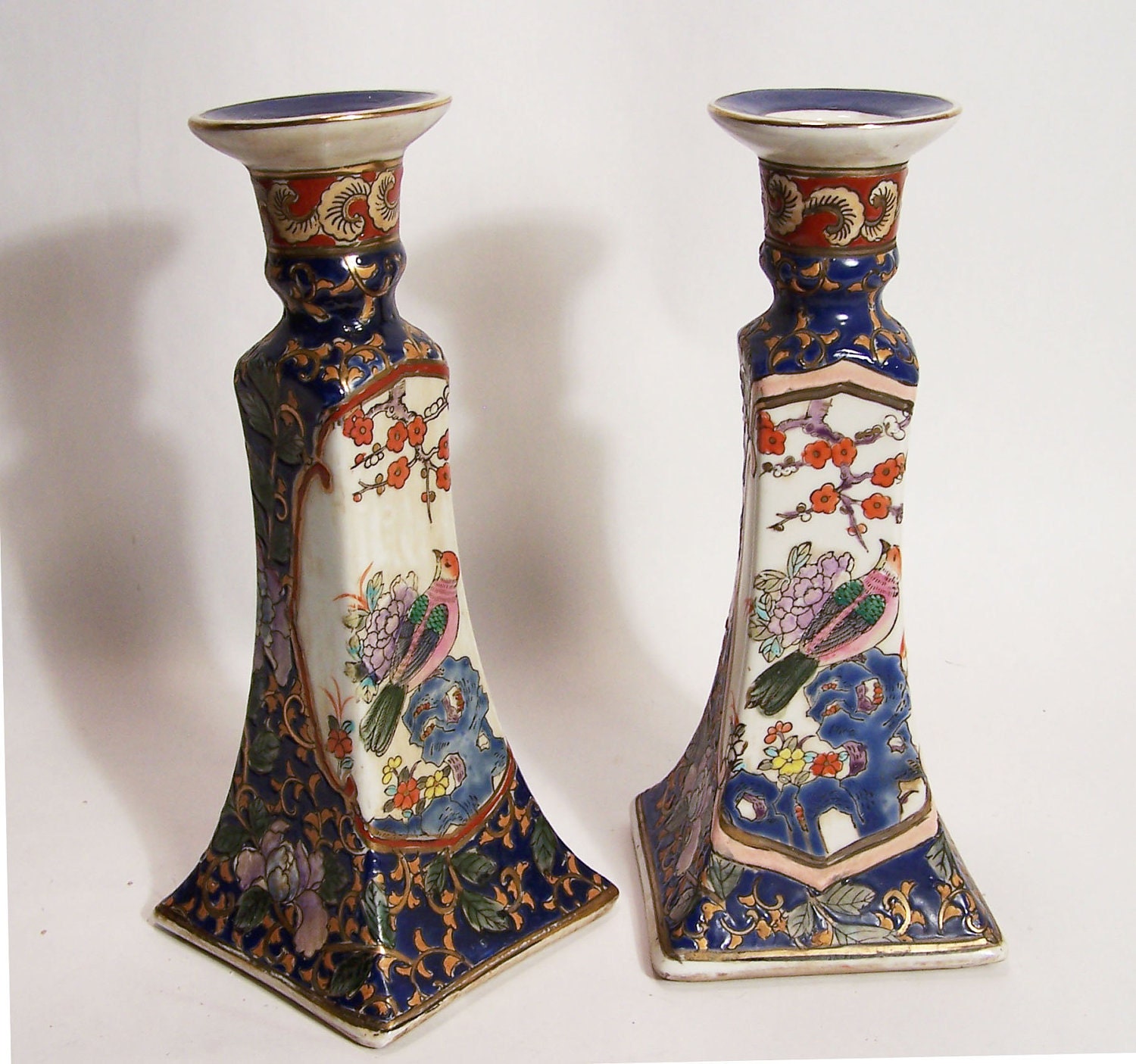 Items similar to Vintage Chinese Porcelain Candlestick Holders, Antique