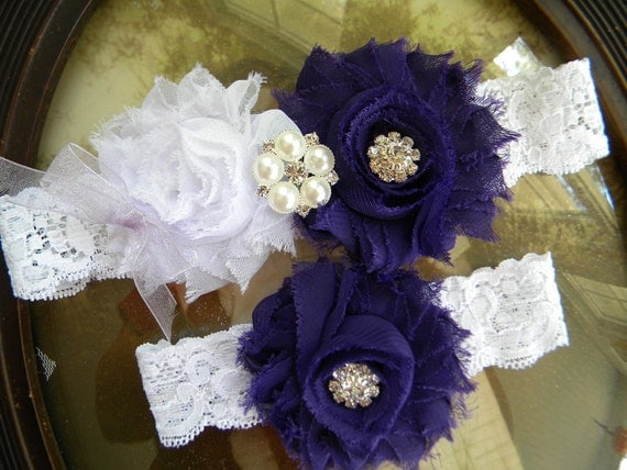 SALEEggplant Wedding Garter Garter SetWhite Lace Garter Set