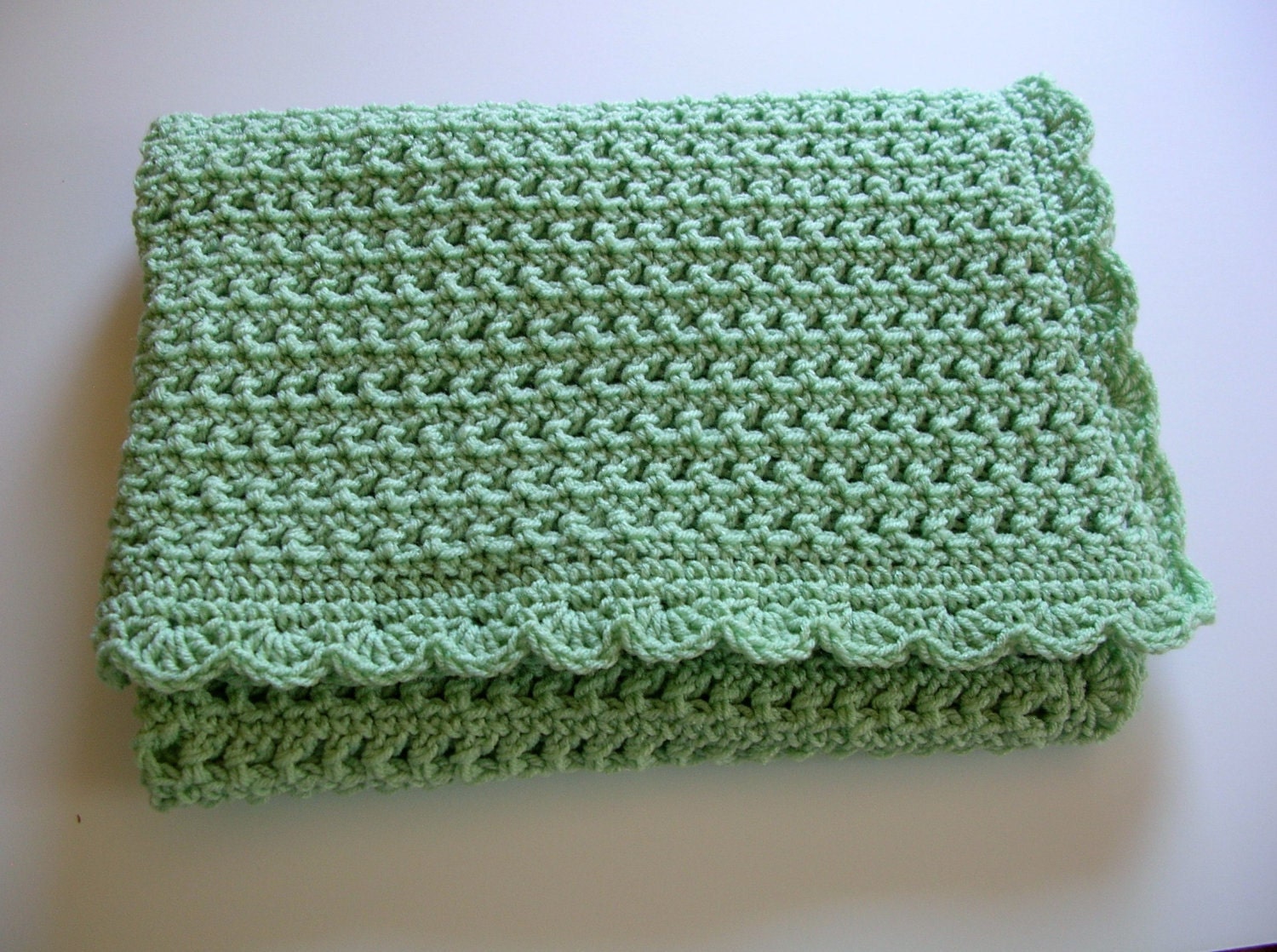 Crocheted Baby Afghan Blanket Honeydew Green Mint Pastel Handmade Littlestsister - LittlestSister
