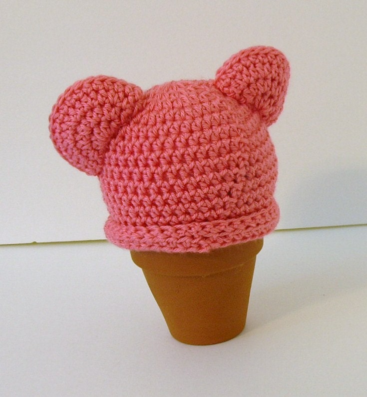 SALE - Crochet Baby Hat, Newborn, Pink with Ears