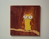 Folksy Autumn Owl Original Painting - Owl Decor - Woodland Wall Art - Fall Decor - Rustic Quirky Home Decor - Owl Painting