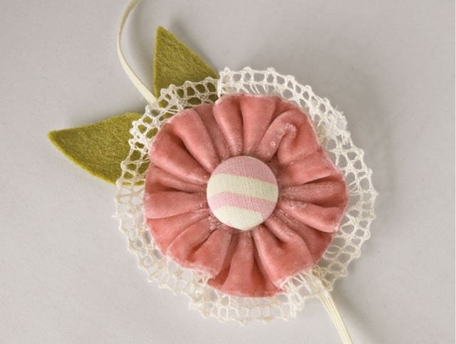 Pink Velvet and Lace Flower Headband
