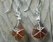 Genuine Brown Sea Glass and Sterling Silver Earrings