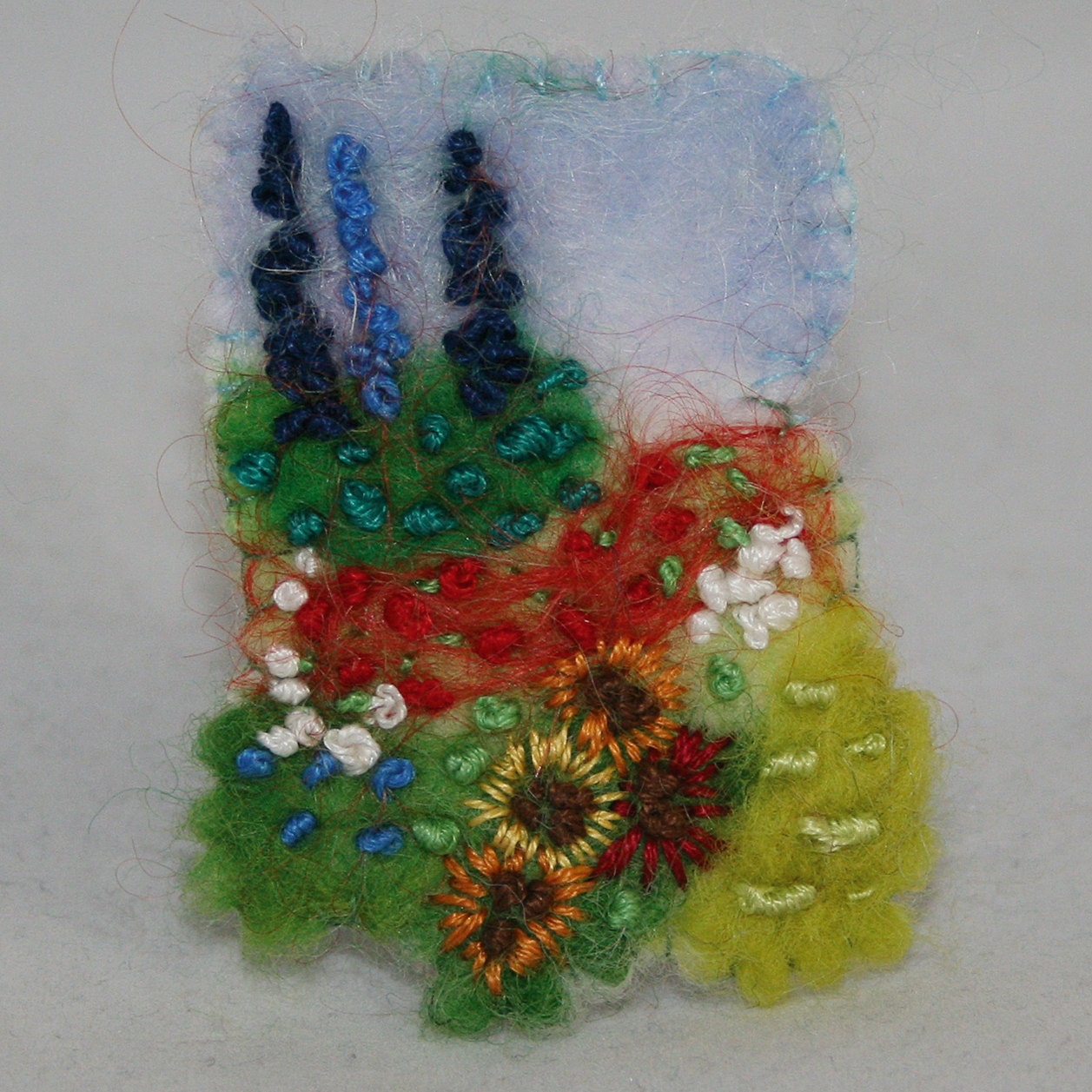 Felted and Embroidered Brooch - Summer Garden