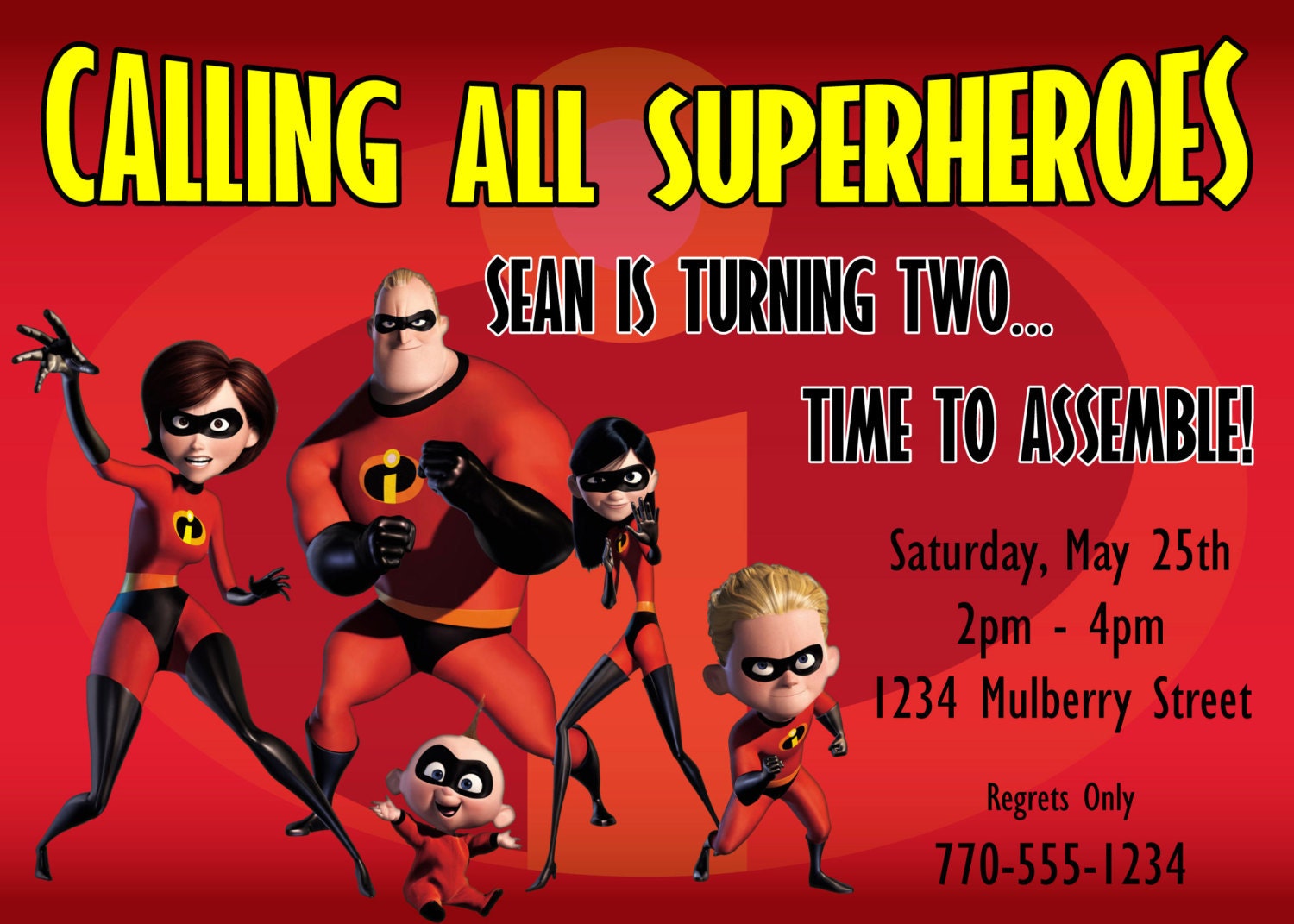 The Incredibles Birthday Invitation Design -  Customized to your child's name, age and party info - NOT affliated with Disney