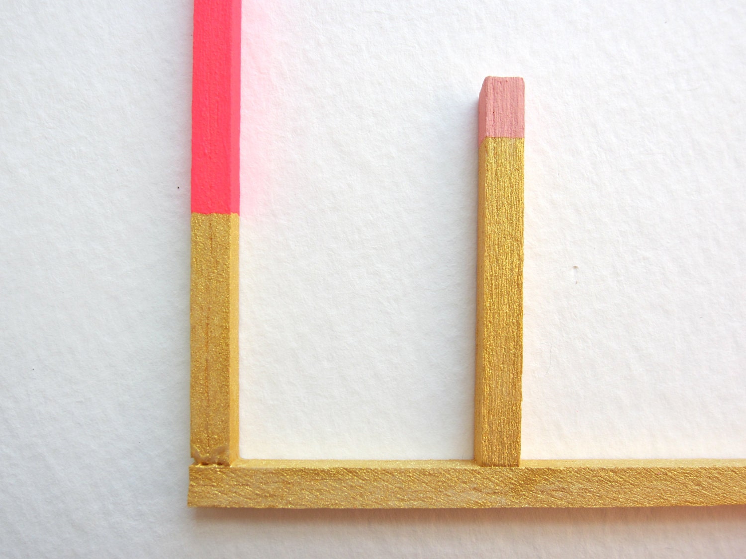 Neon geometric art, abstract painting, unusual stick painting on wood