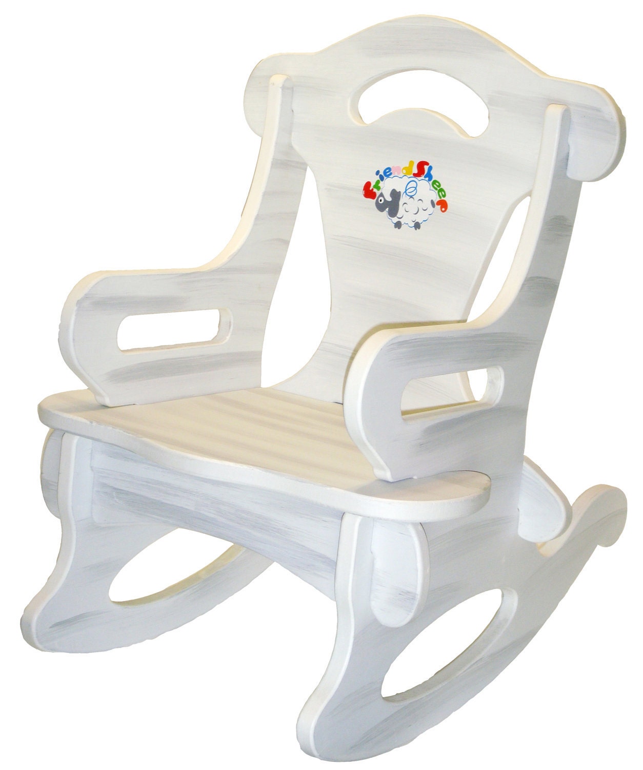White Puzzle Rocker Rocking Chair Solid Wood for Kid, Child, Baby, Boy & Girl - Toy Furniture
