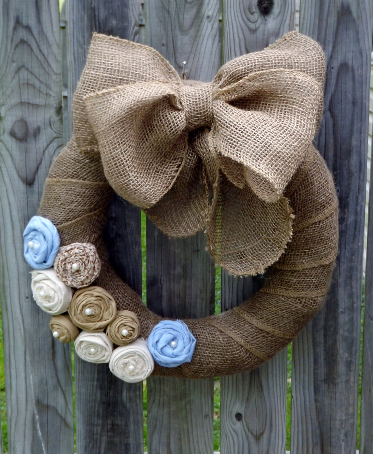 Burlap Wreath With Large Burlap Bow By Theeducatedowl On Etsy