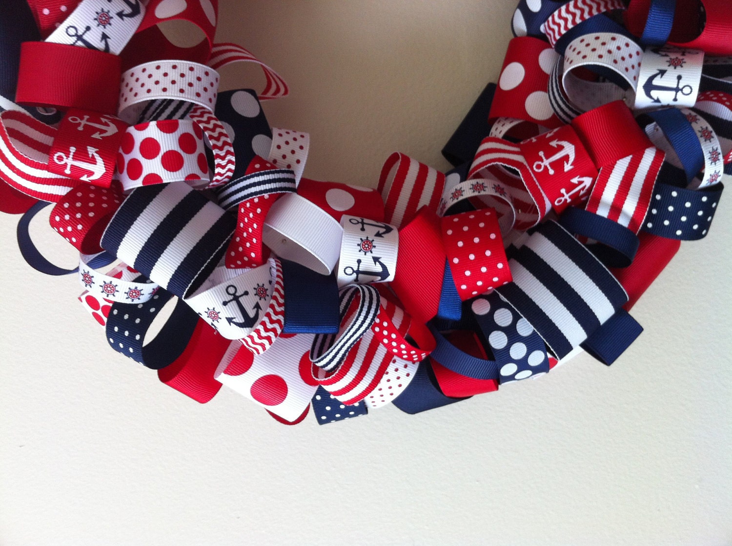 Nautical red white and blue ribbon wreath