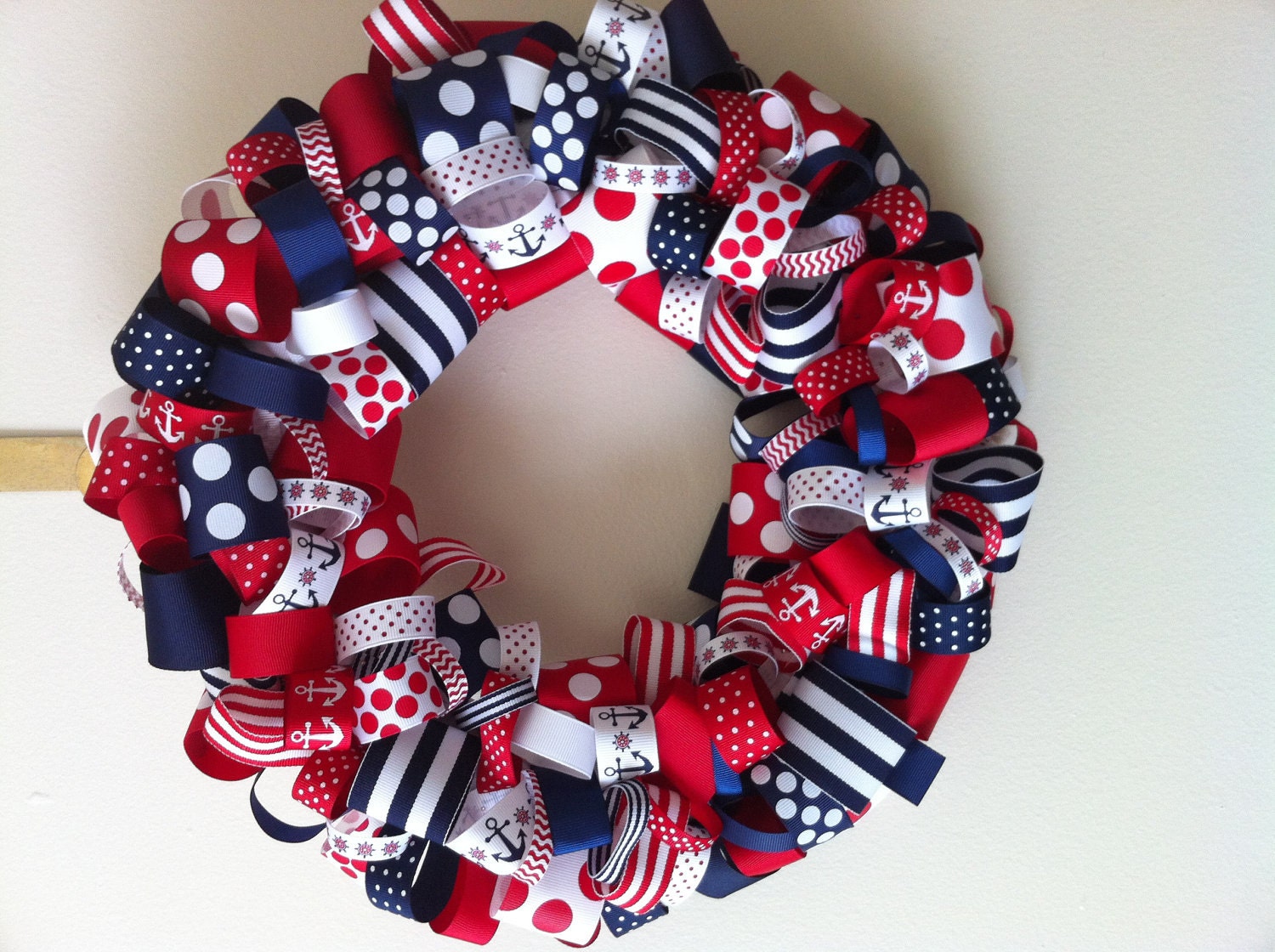 Nautical red white and blue ribbon wreath