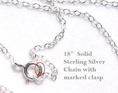 18"  1.5mm Solid Sterling Silver Chain with Marked 925 Clasp