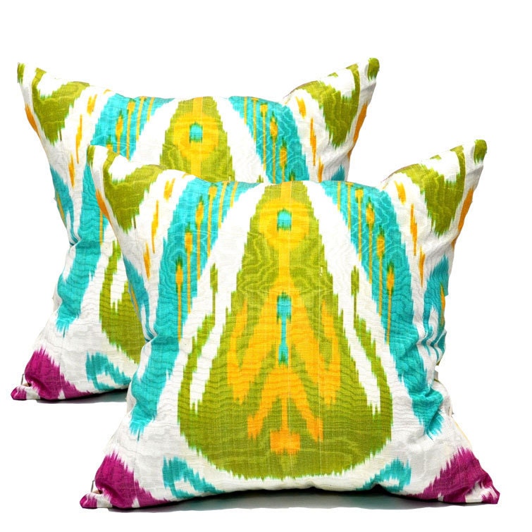 Lot of 2 Silk/cotton Ikat pillow covers