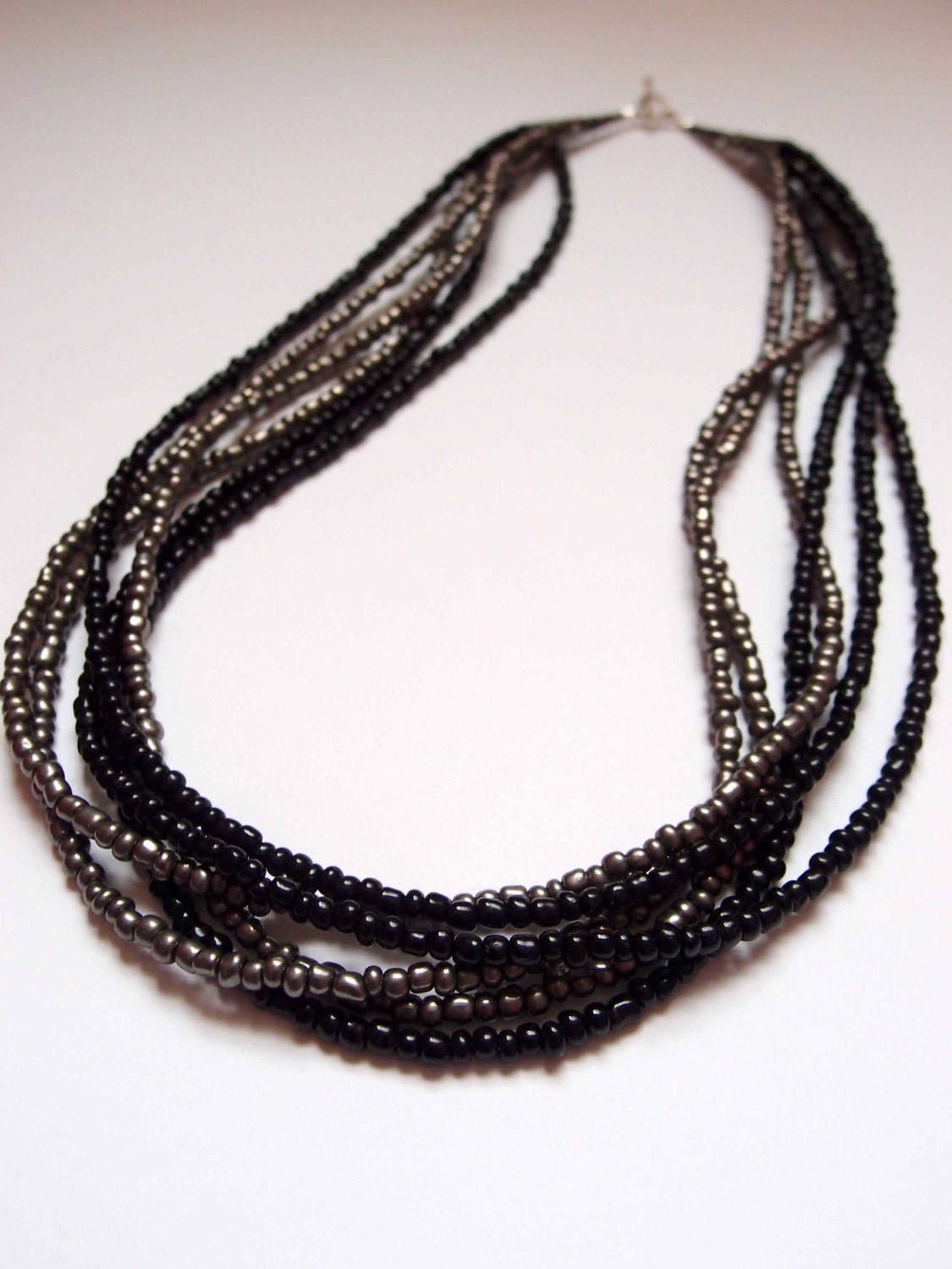 Gun Metal and Black Multi-strand Seed Bead Necklace