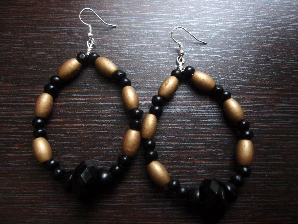 Black/Bronze Beaded Hoops
