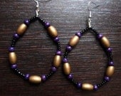 Purple/Bronze Beaded Hoops
