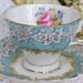 Vintage Royal Albert Fine Bone China Tea Cup and Saucer, Enchantment, Aqua Roses, Gold Gilt, England