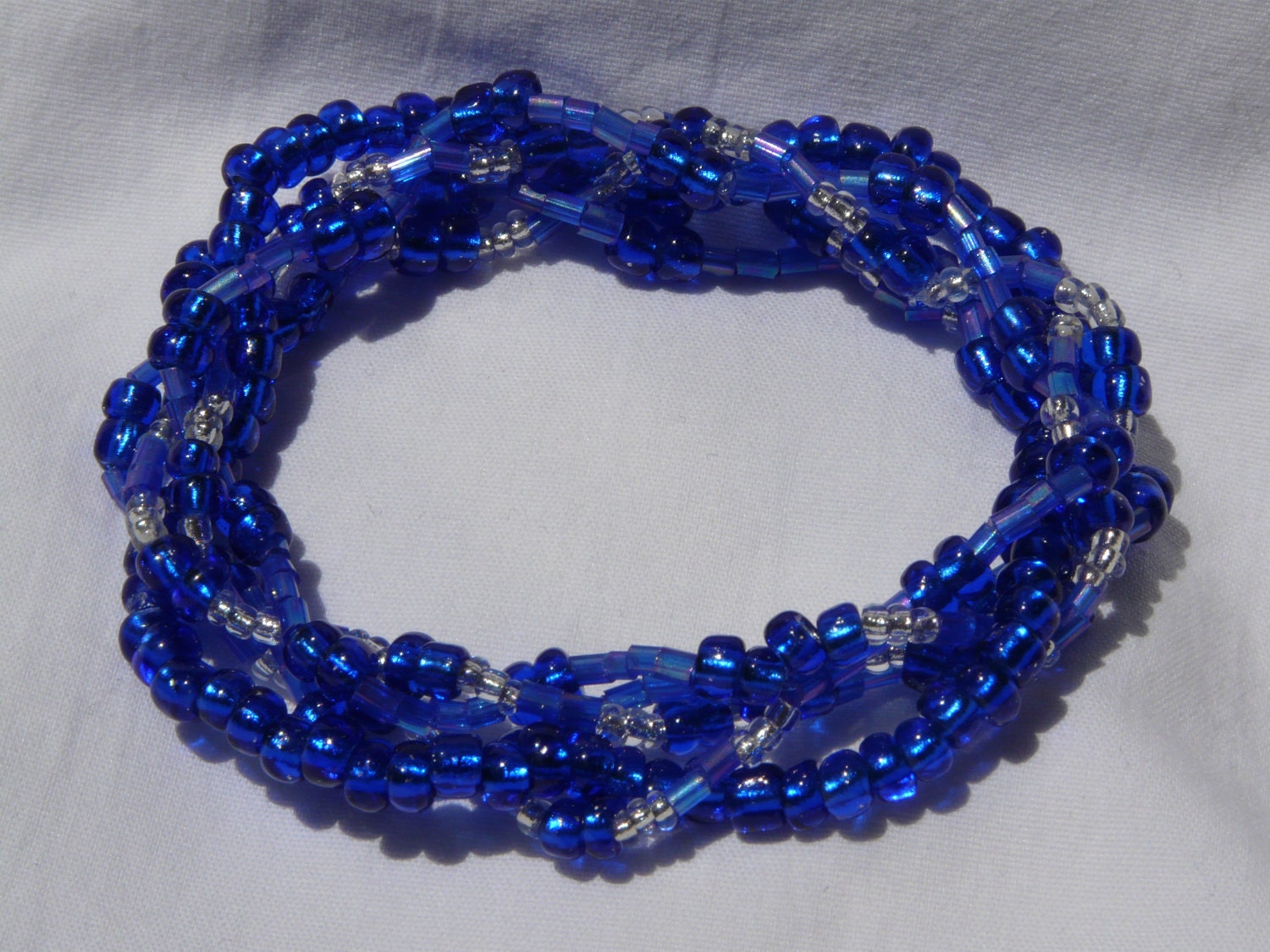 Stunning Blue 5 Strand Beaded Stretch Bracelet - Custom Made to Size