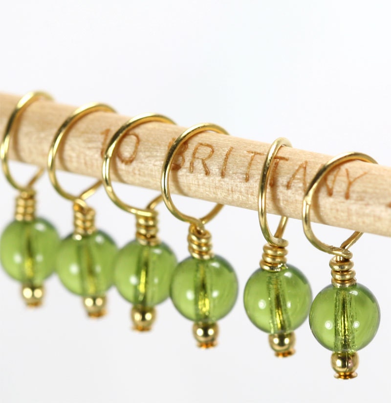 Peridot Czech Glass Droplet Stitch Markers (set of 6)