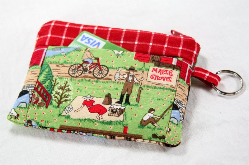Coin Purse - Notions Pouch with Pocket and Key Ring - Farm Stand
