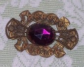 Amethyst Glass Faceted Stone Brooch