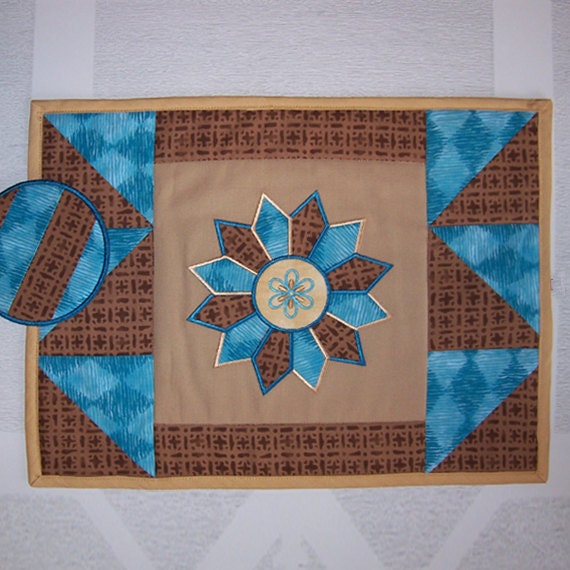 Appliqued Starburst Embroidered Placemats and Matching Coasters