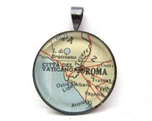 Vintage Map Pendant of Rome, Italy, in Glass Tile Circle