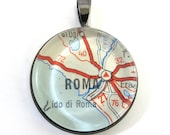 Road Map Pendant of Rome, Italy, from Vintage in Glass Tile Circle