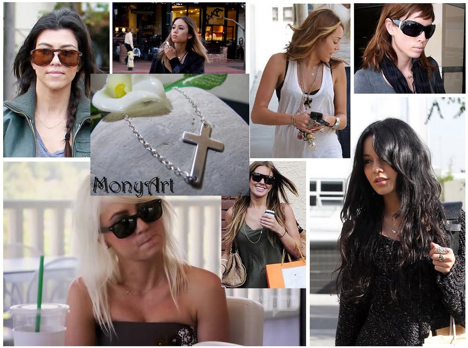 Taylor Gold Sideways Horizontal Cross Necklace - Celebrity jewelry inspired B