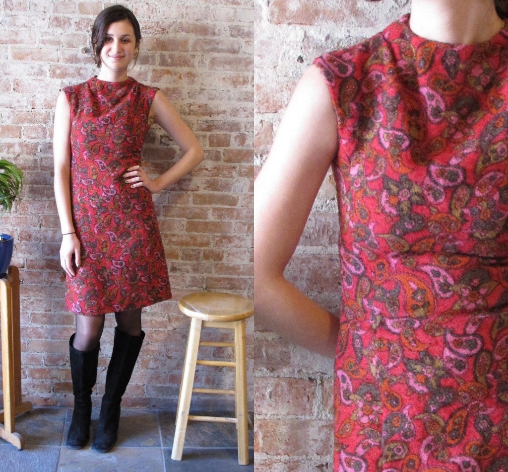 Vintage 1960s Red Paisley Shift Dress