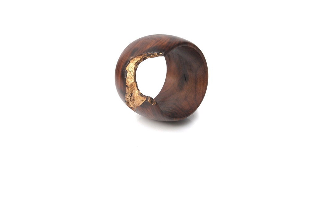 Wood Bracelet, Rosewood and Gold Leaf - Regal Gold