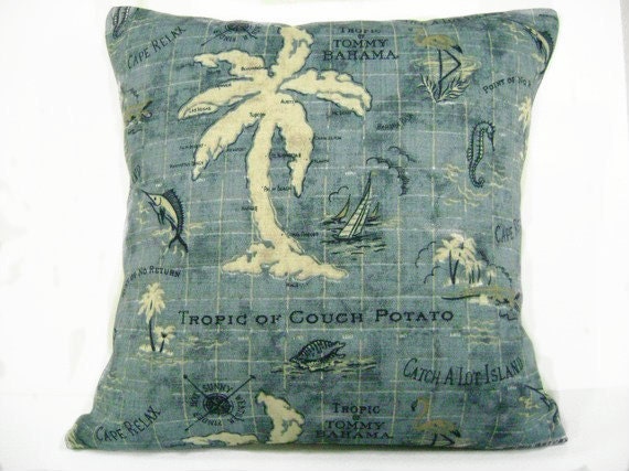 Pillow Covers Tropical Denim Blue Palm Trees Tommy Bahama Outdoor Pair 18x18