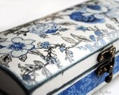 Gzhel blue white wooden box - box for jewelry in vintage style - gift idea for her, fresh, frozen, winter, snow, easter - made to order