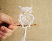 White Owl  knotted netting  - dream, white, rustic, brown, nature, eco friendly, organic, ivory, wedding, macrame - ready to ship