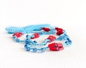 Nautical Dreams Turquoise Blue red bead crochet skinny headband. Beach summer collection